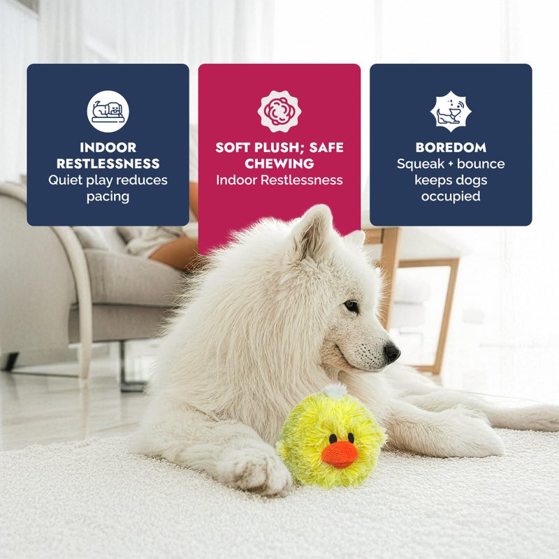 Pet Lou DOG'Z 4 Inch EZ Squeaky Chick Dog Plush Toy, Stuffing-Free Soft Plush, Durable Bouncy Squeaker Ball, Floats in Water, for Small & Medium Dogs, Yellow - Image 5